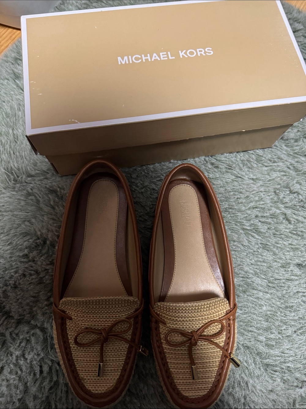 Michael Kors Tan and Natural Raffia Loafers